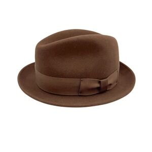 VTG Bailey of Hollywood Tino Fedora Hat 100% Wool Brown Medium LiteFelt Made USA